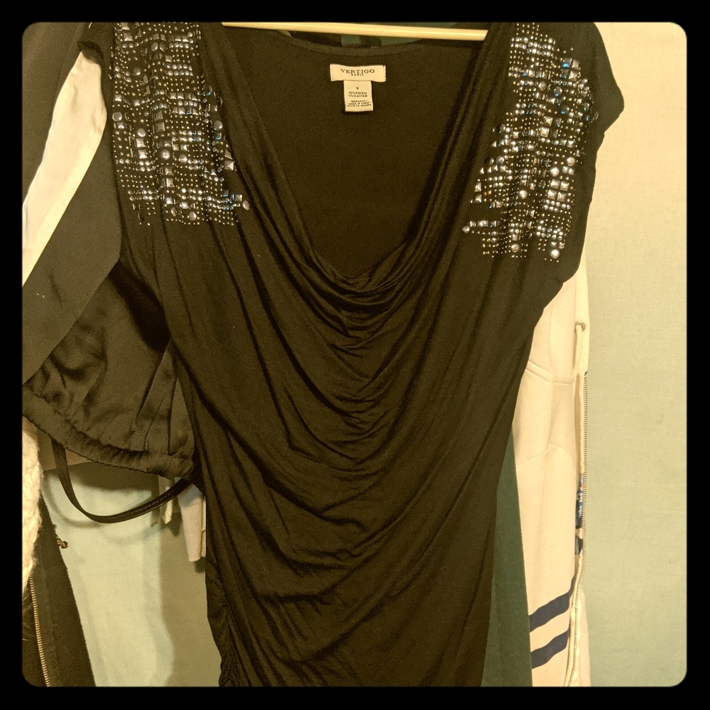 Black studded shoulder party dress